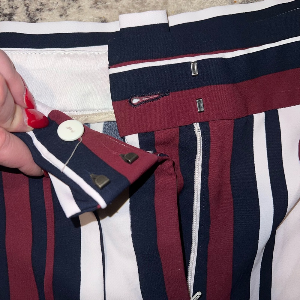 Express Women's Ankle Crop Striped Pants in Navy, White & Burgundy - Picture 5 of 7